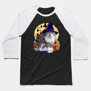 Norwegian Forest Cat Funny Halloween Witch Pumpkin Baseball T-Shirt